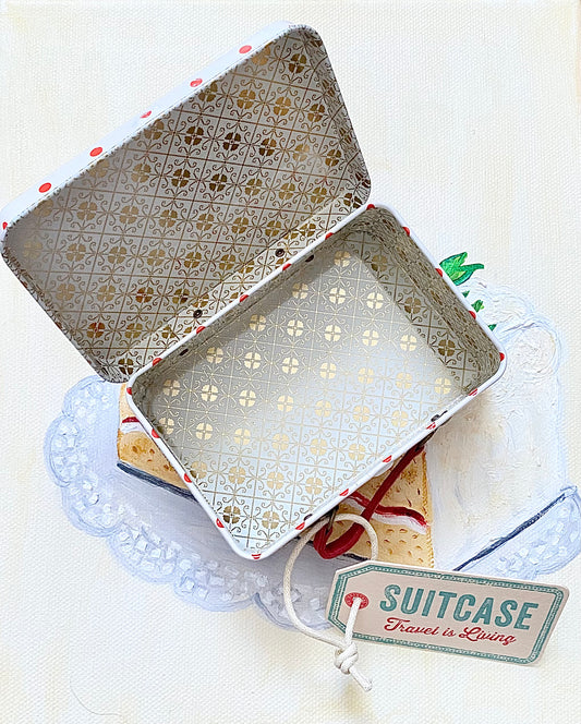 Suitcase/tin - White Polka