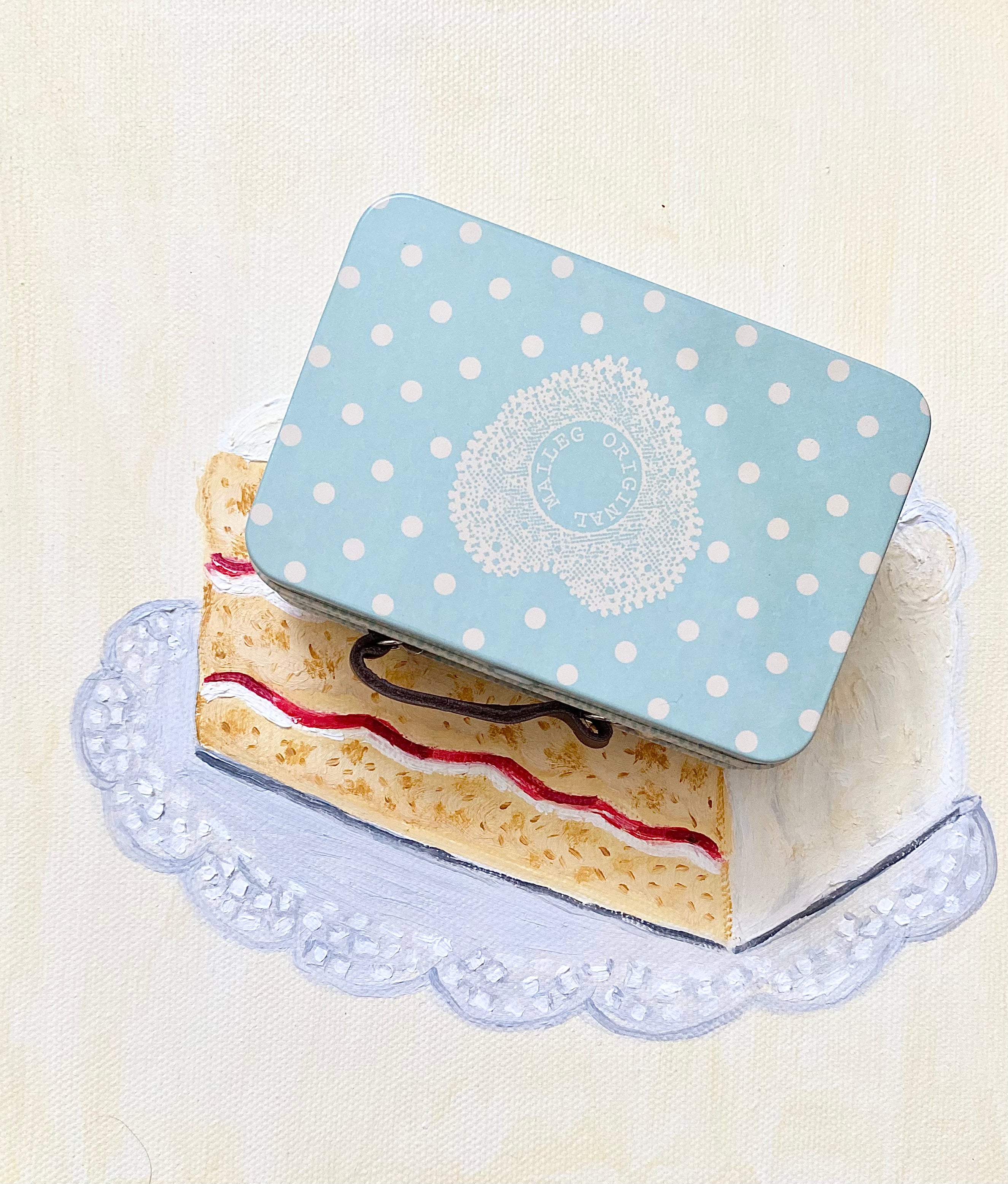 Suitcase/tin - Baby Blue Polka