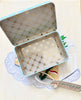 Suitcase/tin - Turquoise Polka