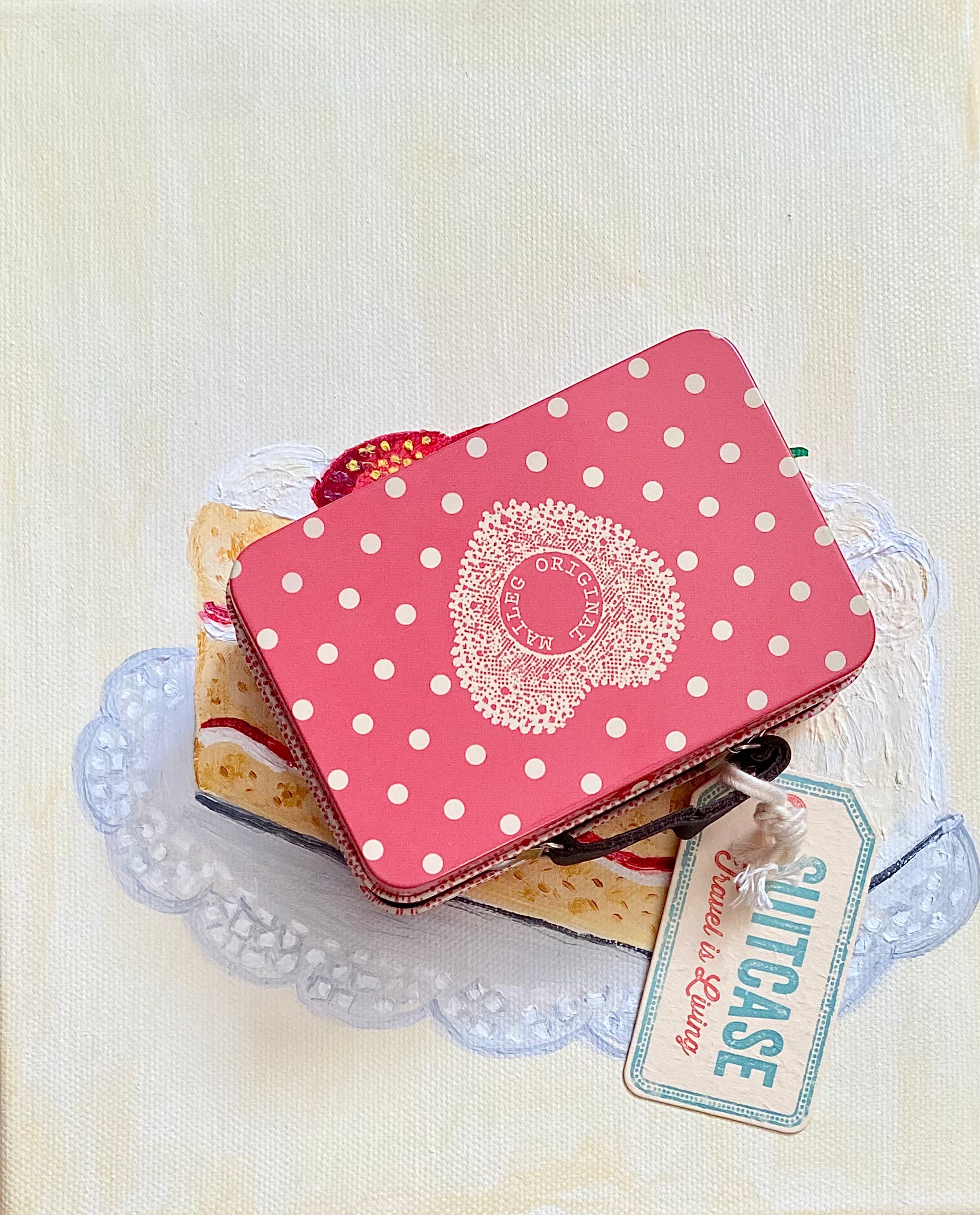 Suitcase/tin - Pink Polka