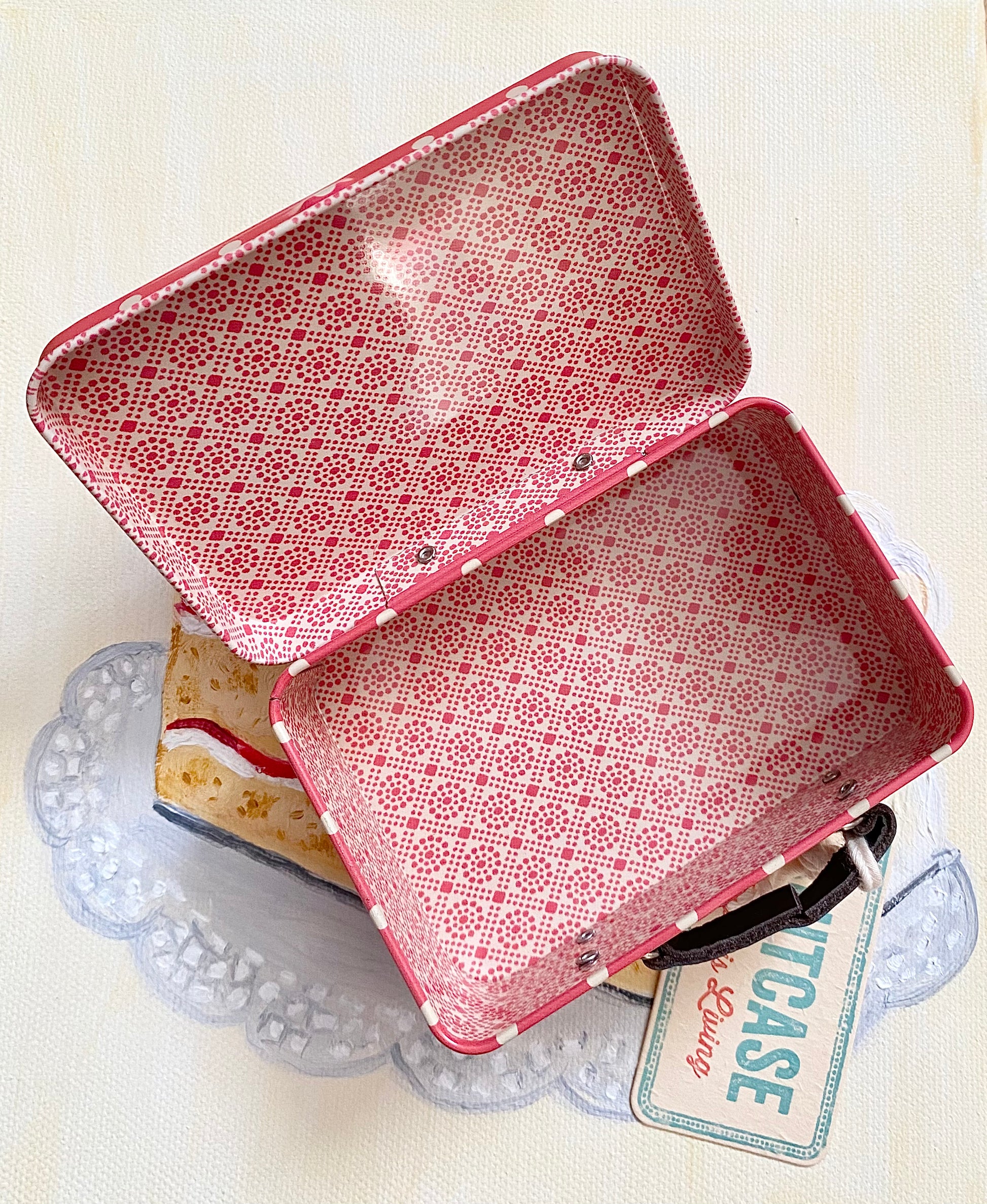 Suitcase/tin - Pink Polka