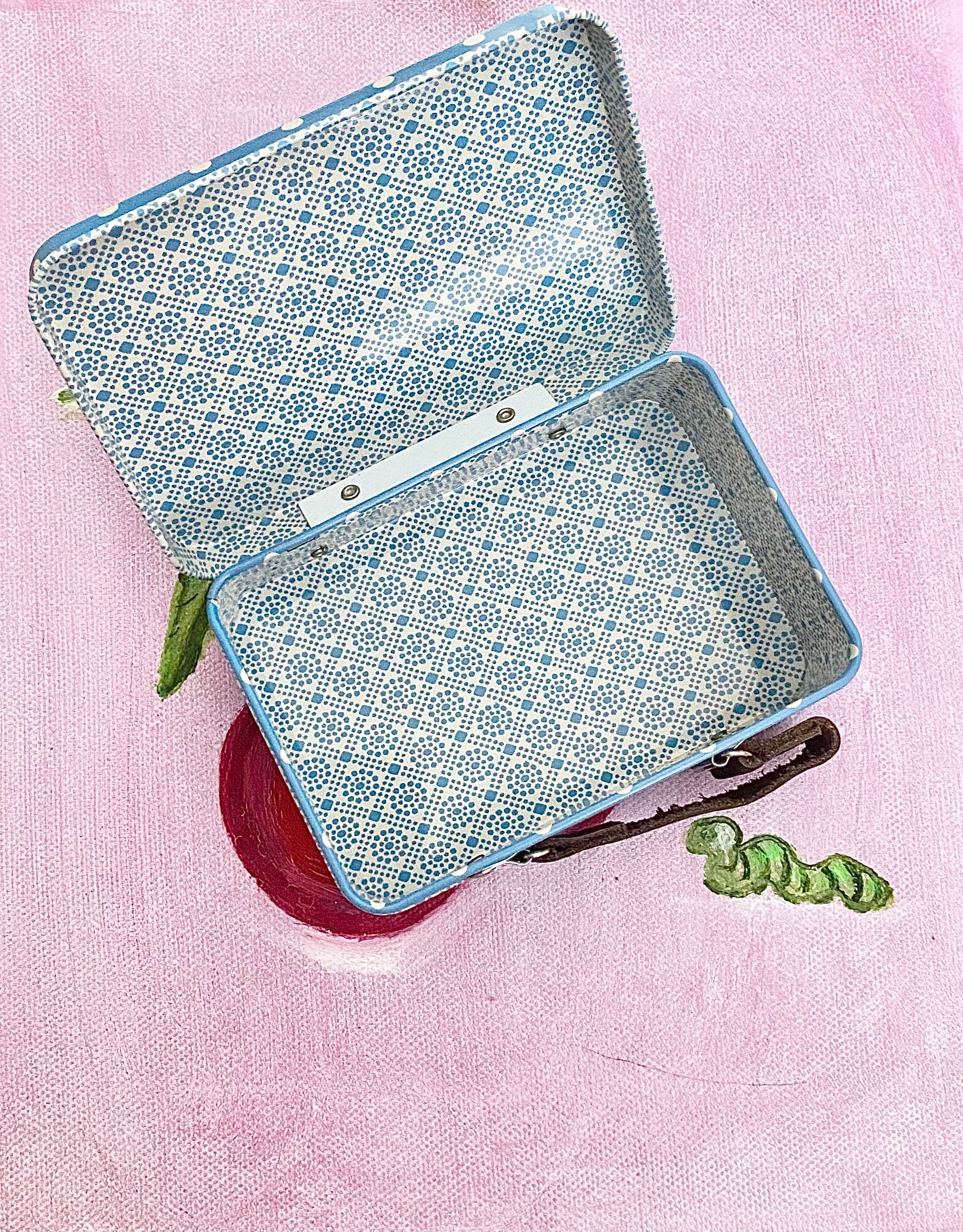 Suitcase/tin - Blue Polka