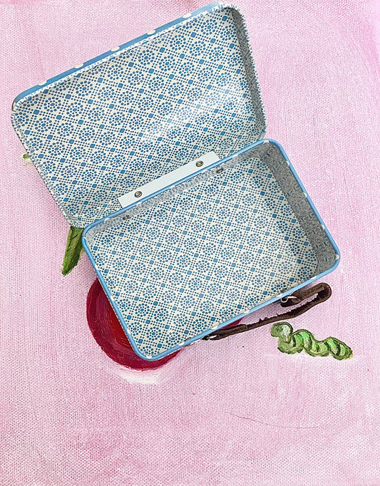Suitcase/tin - Blue Polka