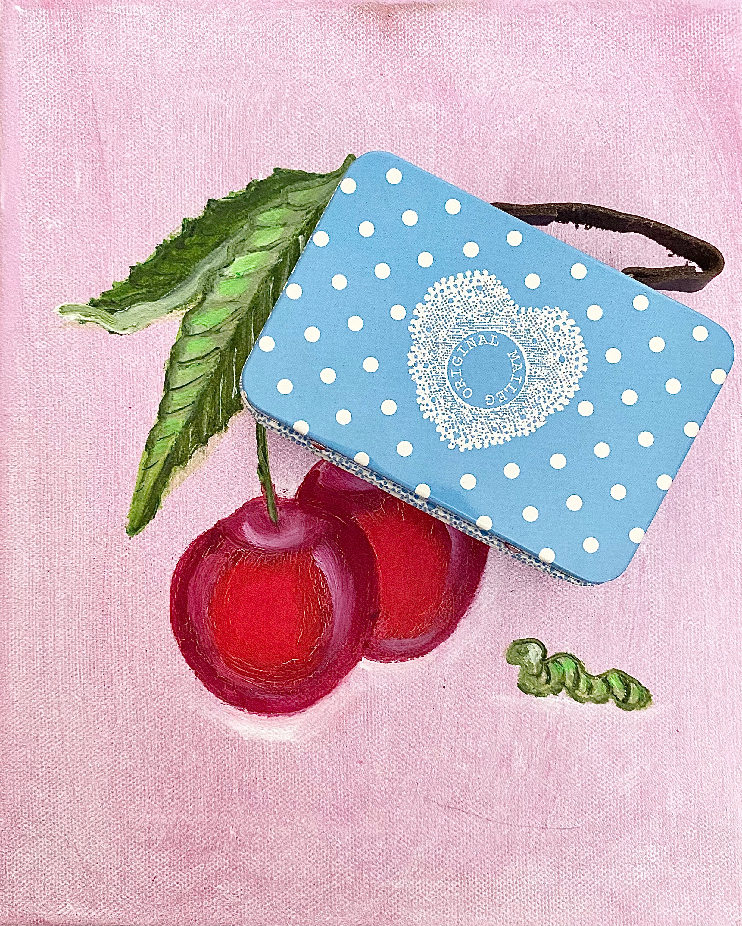 Suitcase/tin - Blue Polka